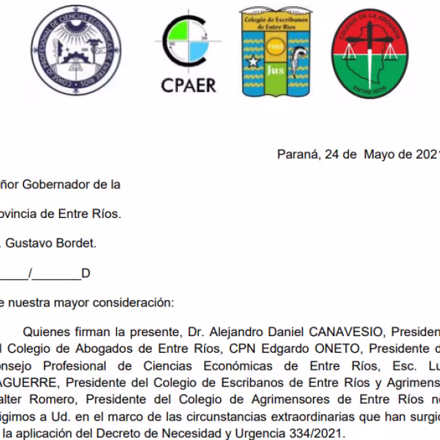 Colegios profesionales solicitaron la circulación a sus matriculados